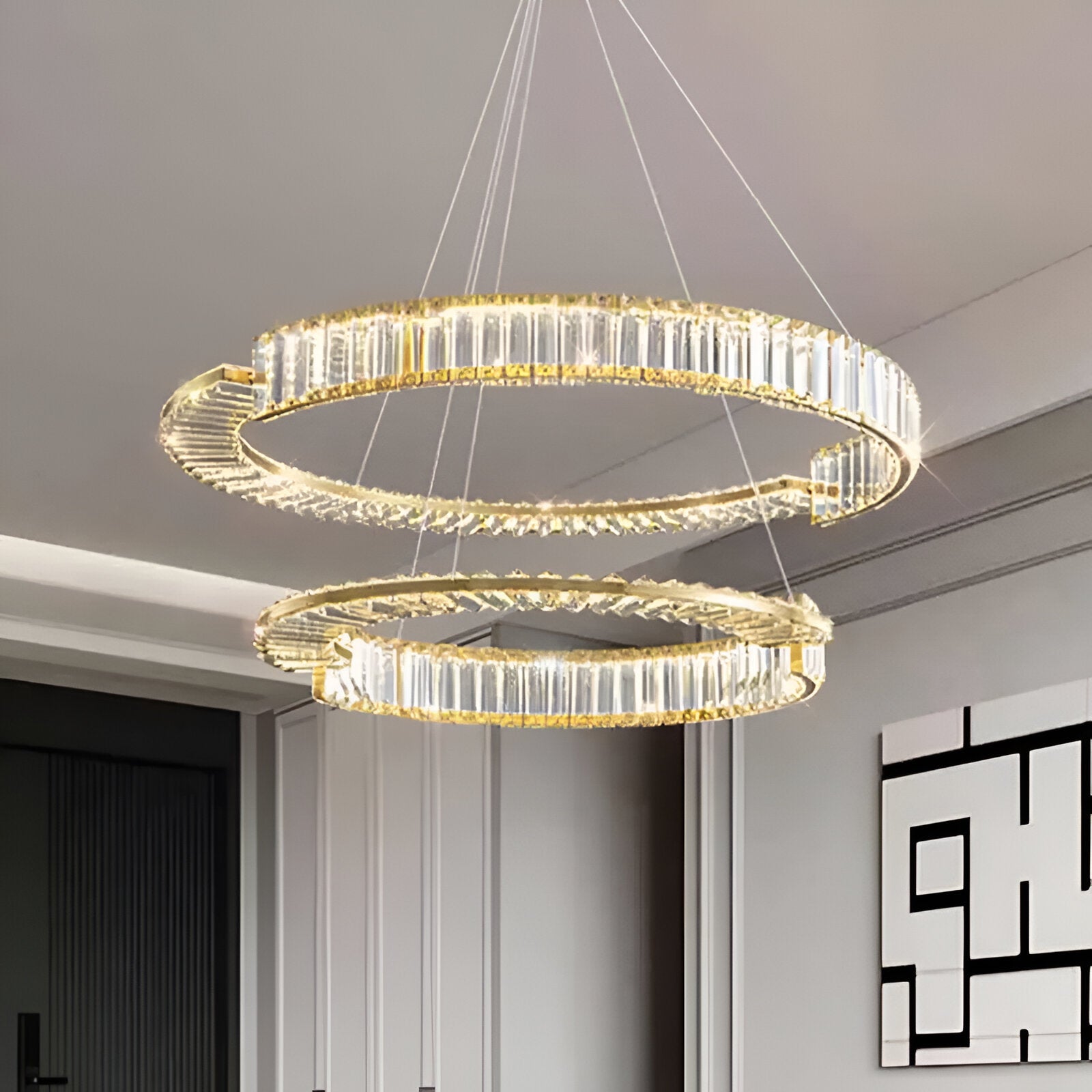 Висящ LED кристален полилей PRISM REGAL 117W, 2 кръга, студена/топла/неутрална светлина, димируем, златист, регулируема по височина Crystal LED полилеи Заглавие по подразбиране Alessandro Design