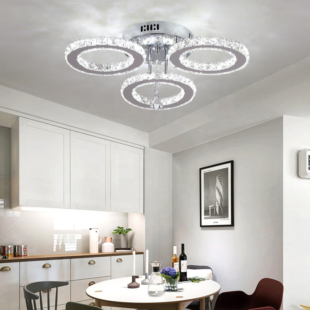 LED полилей с дистанционно управление и кристален ALANUBIS 40W, 3 кръга, студена/топла/неутрална светлина, димиране, лъскави хромирани кристални LED полилеи Заглавие по подразбиране Alessandro Design