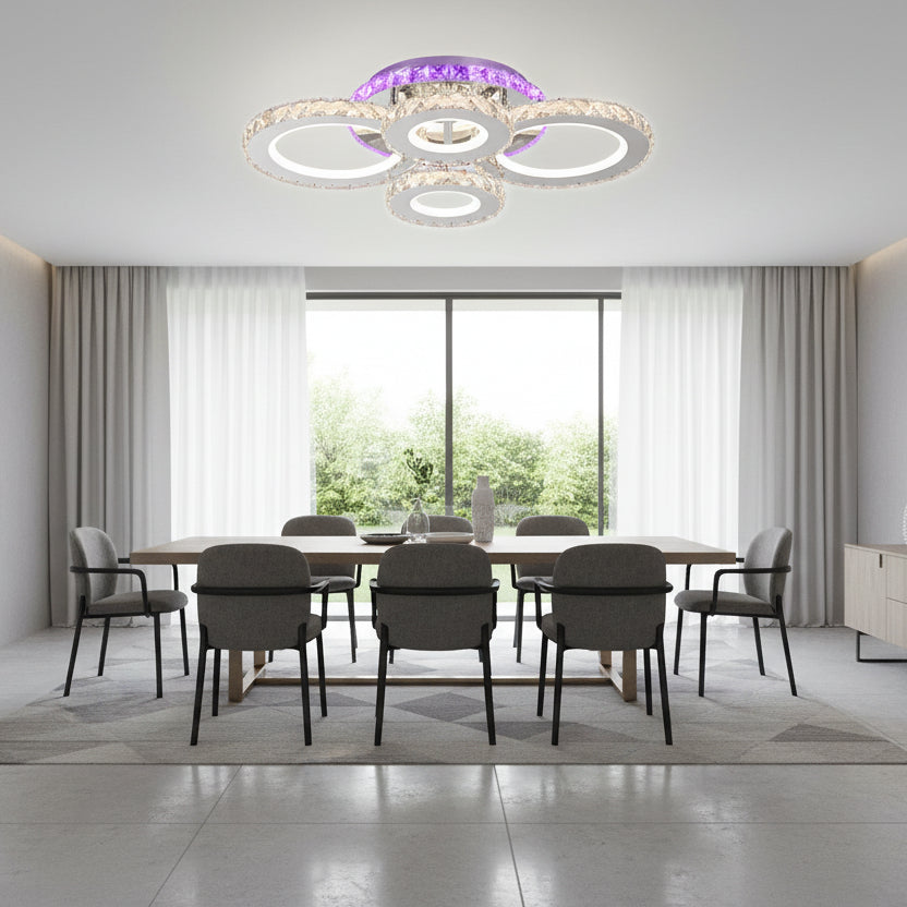 LED полилей с дистанционно управление и кристал NOVA ROTONDA RGB 82W, 4 кръга, студена/топла/неутрална светлина, димиране, хром LED полилеи и кристали Заглавие по подразбиране Alessandro Design