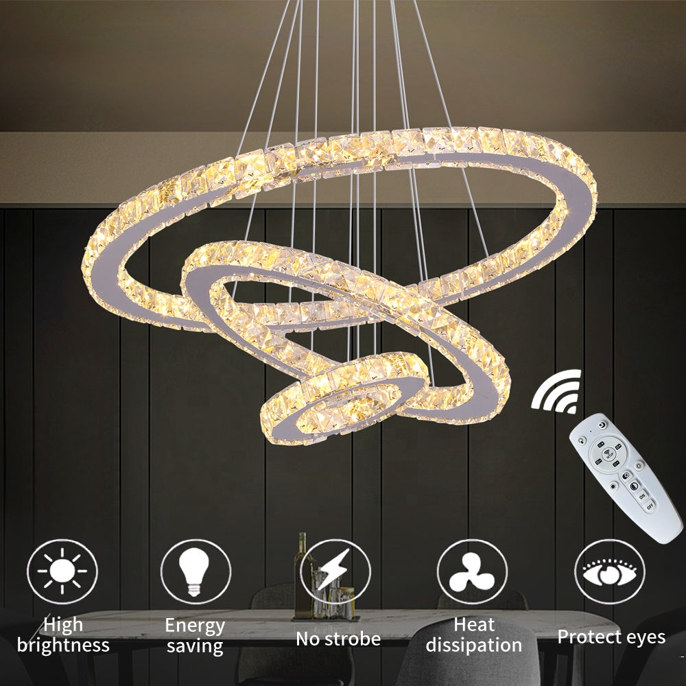 Окачен LED полилей с дистанционно управление и кристал CAYDEN 200W, 3 кръга, студена/топла/неутрална светлина, димируем, блестящ хром, регулируема височина LED полилей Заглавие по подразбиране Alessandro Design