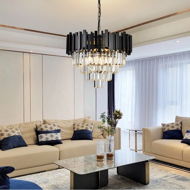BLOIS Magno Crystal Chandelier 8x E14 D60 cm Черно злато Кристални полилеи с регулируема височина Заглавие по подразбиране Alessandro Design