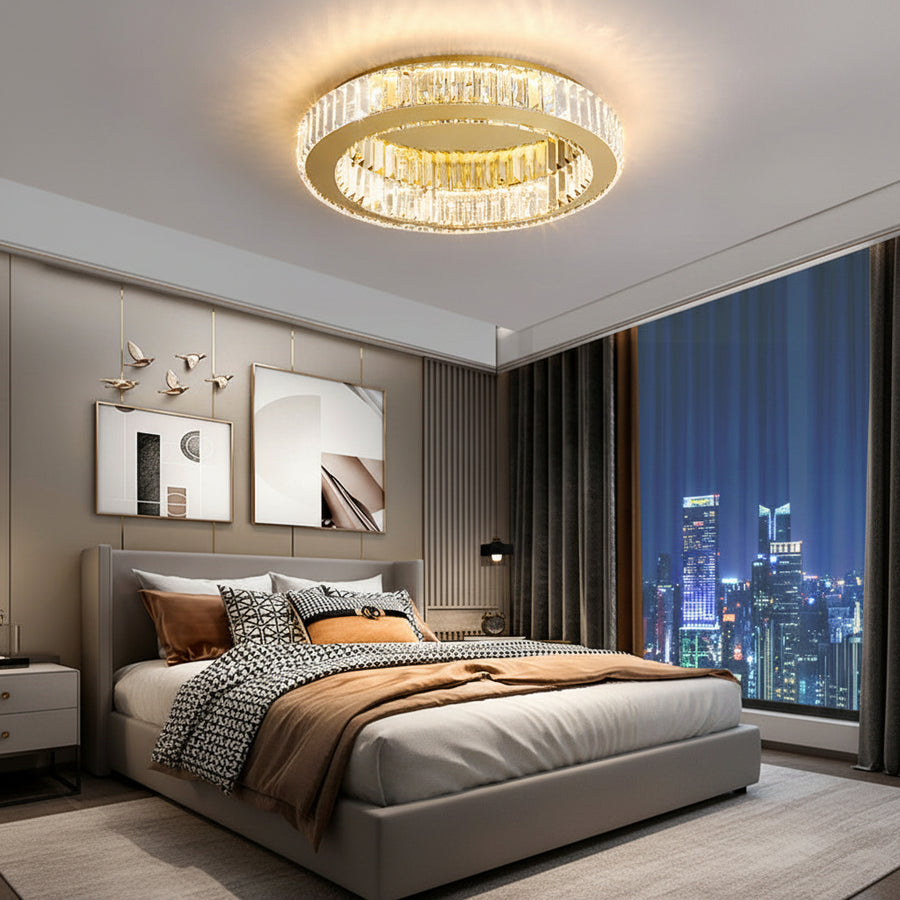 Lustra LED cu telecomanda si cristal VERTUS 18W, 30cm, Cerc, lumina Rece/Calda/Neutra, Dimabila, Auriu Lustre LED cu Telecomanda Default Title Alessandro Design