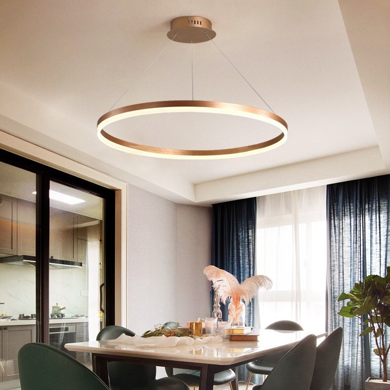 Окачен LED полилей, ANINA, 34W, 1 кръг, диаметър 50 см, студена/топла/неутрална светлина 3000K/4000K/6000K, димируем, лъскаво златисто бяло, регулируема височина, метални и акрилни LED полилеи с дистанционно управление Заглавие по подразбиране Alessandro Design