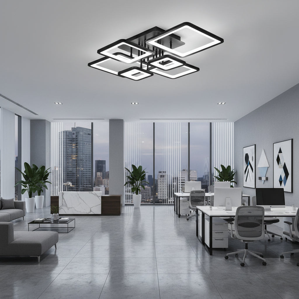 LED полилей с дистанционно управление ELLA 120W, 6 квадрата, студена/топла/неутрална светлина, димируем, черен, метален и акрилен LED полилей с дистанционно управление Заглавие по подразбиране Alessandro Design