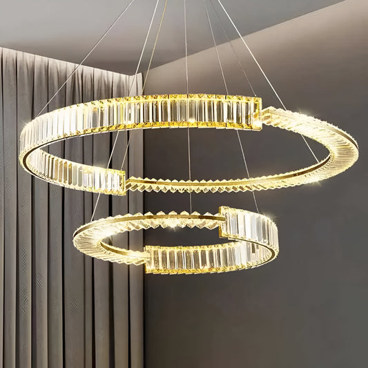 Висящ LED кристален полилей PRISM REGAL 117W, 2 кръга, студена/топла/неутрална светлина, димируем, златист, регулируема по височина Crystal LED полилеи Заглавие по подразбиране Alessandro Design