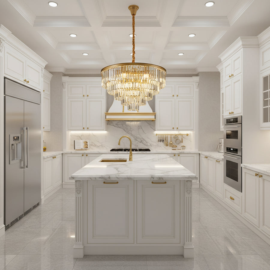Кристален полилей CHAMBORD Eleganza 8xE14, диаметър 48 см, матово злато Кристални полилеи Заглавие по подразбиране Alessandro Design