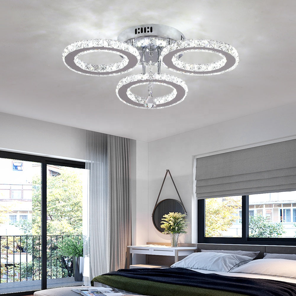 LED полилей с дистанционно управление и кристален ALANUBIS 40W, 3 кръга, студена/топла/неутрална светлина, димиране, лъскави хромирани кристални LED полилеи Заглавие по подразбиране Alessandro Design