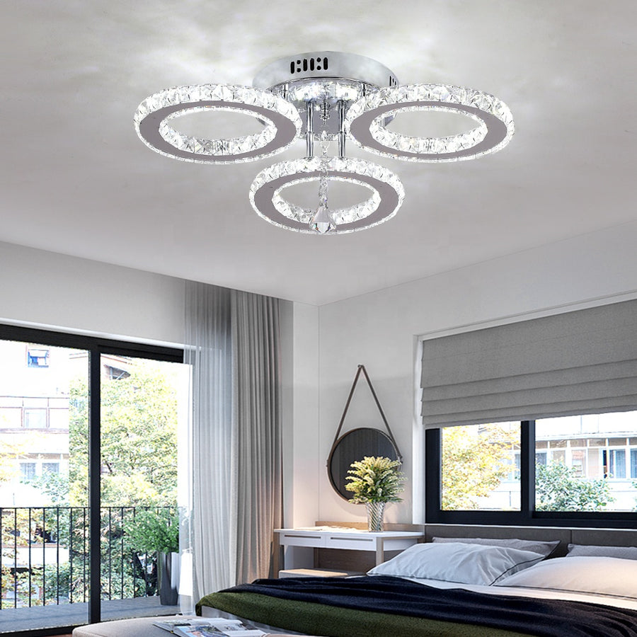 LED полилей с дистанционно управление и кристален ALANUBIS 40W, 3 кръга, студена/топла/неутрална светлина, димиране, лъскави хромирани кристални LED полилеи Заглавие по подразбиране Alessandro Design