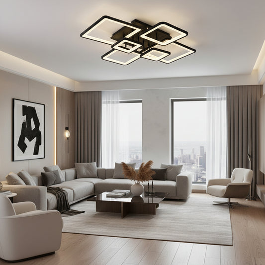 LED полилей с дистанционно управление ELLA 120W, 6 квадрата, студена/топла/неутрална светлина, димируем, черен, метален и акрилен LED полилей с дистанционно управление Заглавие по подразбиране Alessandro Design