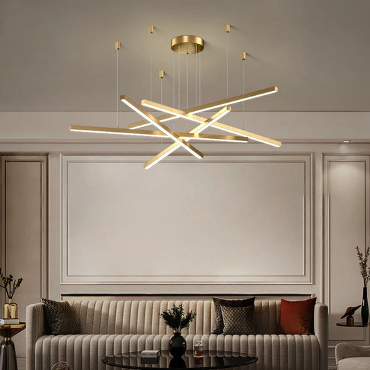Lustra LED suspendata cu telecomanda GINEVRA 63W, 5 Elemente, lumina Rece/Calda/Neutra, Auriu Lustre LED cu Telecomanda Default Title Alessandro Design