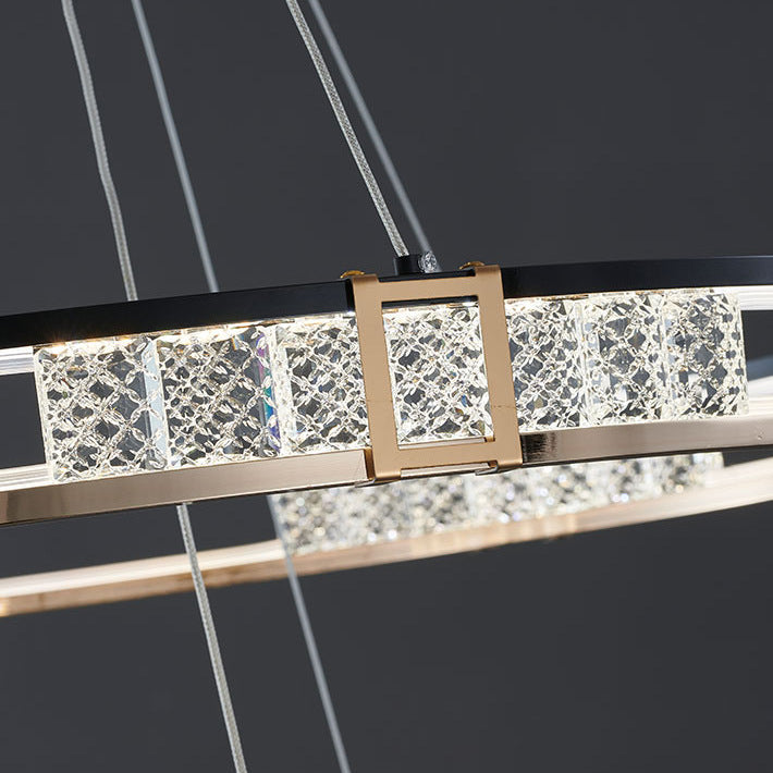 Висящ LED полилей с дистанционно управление и кристал ROGER 100W, 2 кръга, студена/топла/неутрална светлина, димируем, лъскаво злато, регулируема по височина кристални LED полилеи Заглавие по подразбиране Alessandro Design