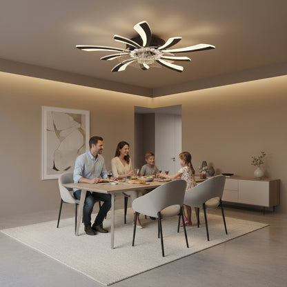 Lustra LED Ventilator VIRTULA cu Telecomanda, 29W, D77cm, Lumina Rece/Neutra/Calda, Metal si Plastic, Negru