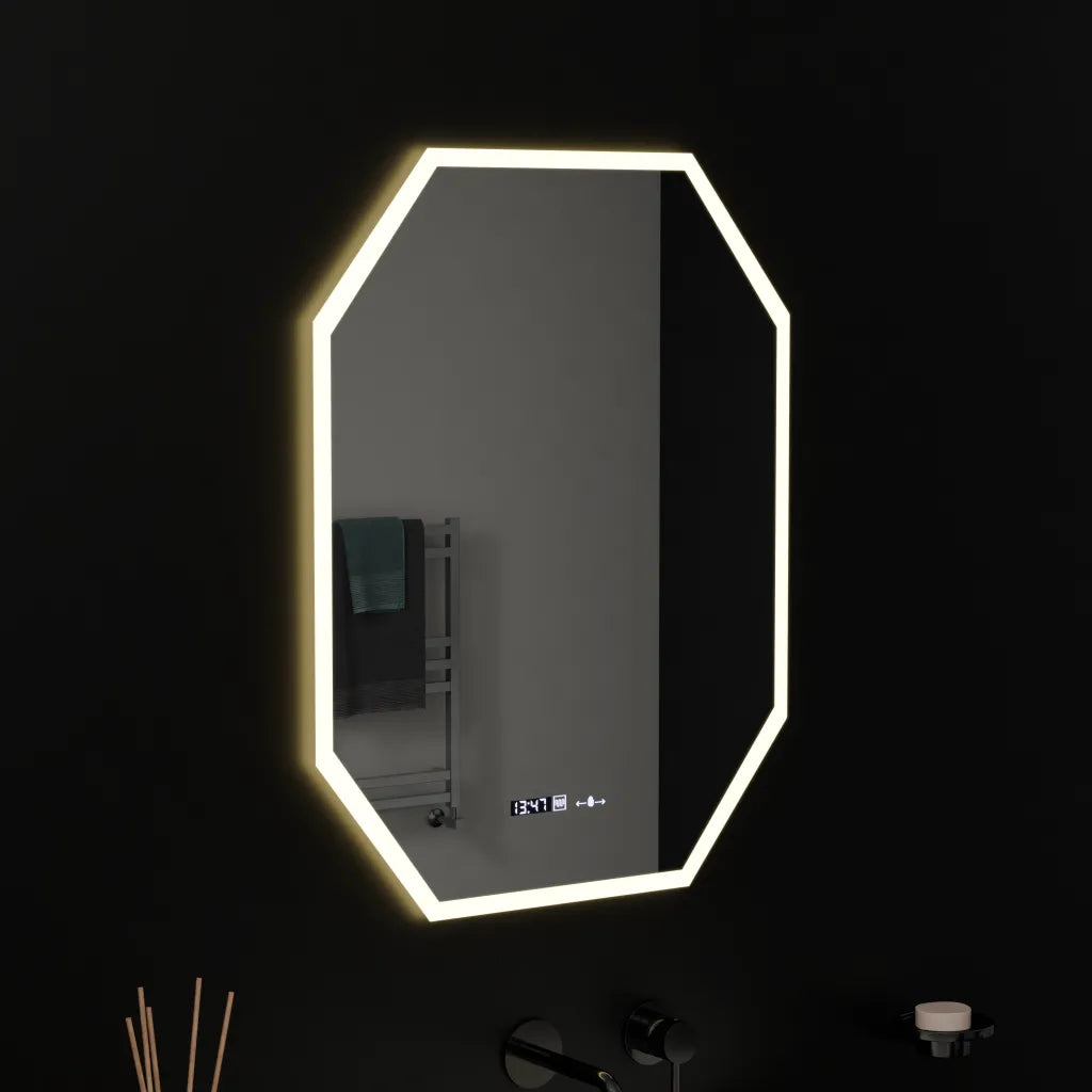 Многоъгълно LED огледало, 60X80cm, Hexaluce Marcello MotionGlow сензор, система за обезпотяване, часовник и термометър, Dimabila Marcello огледала Заглавие по подразбиране Alessandro Design