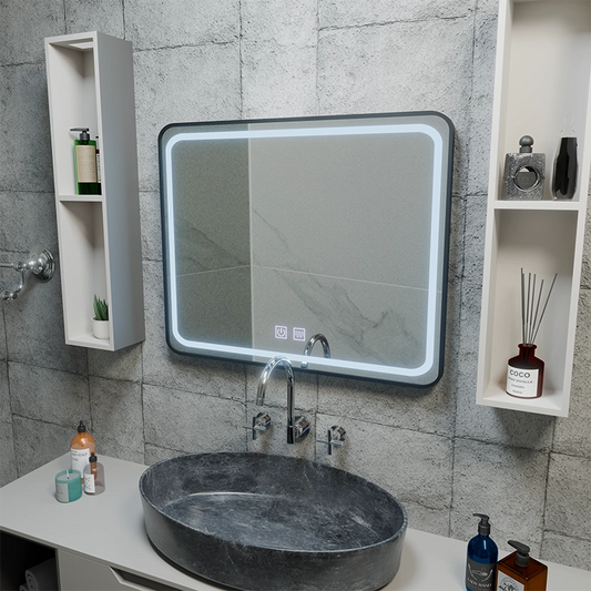 Правоъгълно LED огледало 80x60cm - EDGE Touch Demister System, черна рамка