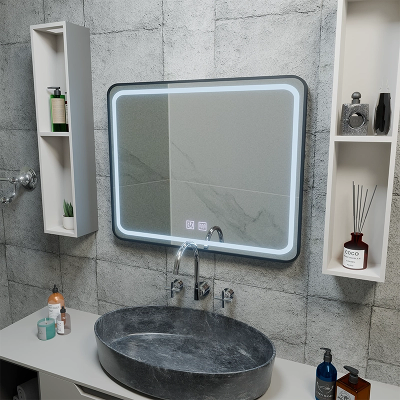 Правоъгълно LED огледало 80x60cm - EDGE Touch Demister System, черна рамка