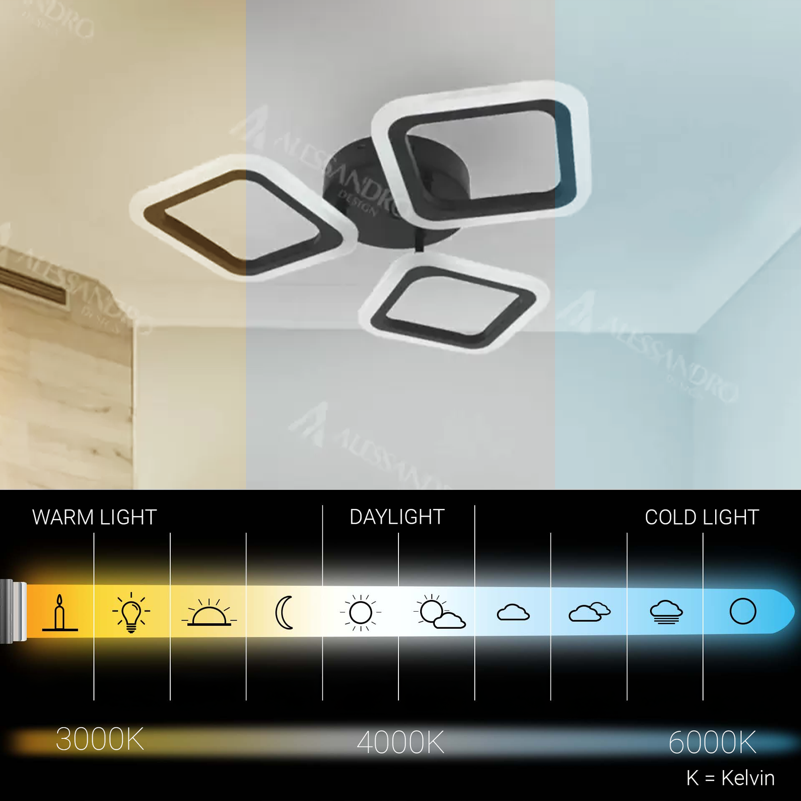 LED полилей PULSARIS 40W, 3 квадрата, студена/топла/неутрална светлина, черни LED полилеи Заглавие по подразбиране Alessandro Design