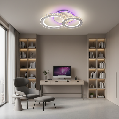 LED полилей с дистанционно управление и кристал NOVA ROTONDA RGB 42W, 2 кръга, Студена/Топла/Неутрална светлина, Димируем, Бял