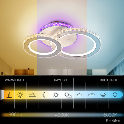LED полилей с дистанционно управление и кристал NOVA ROTONDA RGB 42W, 2 кръга, Студена/Топла/Неутрална светлина, Димируем, Бял LED полилей с дистанционно управление Default Title Alessandro Design