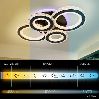 LED полилей с дистанционно управление и кристал NOVA ROTONDA RGB 82W, 4 кръга, студена/топла/неутрална светлина, димиране, черни LED полилеи с дистанционно управление Заглавие по подразбиране Alessandro Design