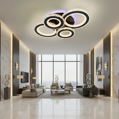 LED полилей с дистанционно управление и кристал NOVA ROTONDA RGB 82W, 4 кръга, Студена/Топла/Неутрална светлина, Димируем, Черен