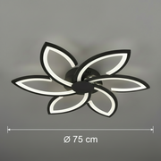 Lustra LED cu telecomanda si cristal FLORA  82W, 6 Petale, lumina Rece/Calda/Neutra, Dimabila, Negru