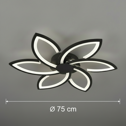 Lustra LED cu telecomanda si cristal FLORA  82W, 6 Petale, lumina Rece/Calda/Neutra, Dimabila, Negru
