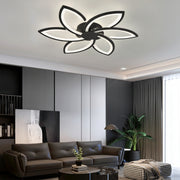 Lustra LED cu telecomanda si cristal FLORA  82W, 6 Petale, lumina Rece/Calda/Neutra, Dimabila, Negru