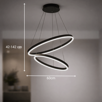 Окачен LED полилей с дистанционно управление CASIANA 40W, 2 кръга, студена/топла/неутрална светлина 3000K/4000K/6000K, димируем, черен, регулируема височина, метални и акрилни LED полилеи с дистанционно управление Заглавие по подразбиране Alessandro Design