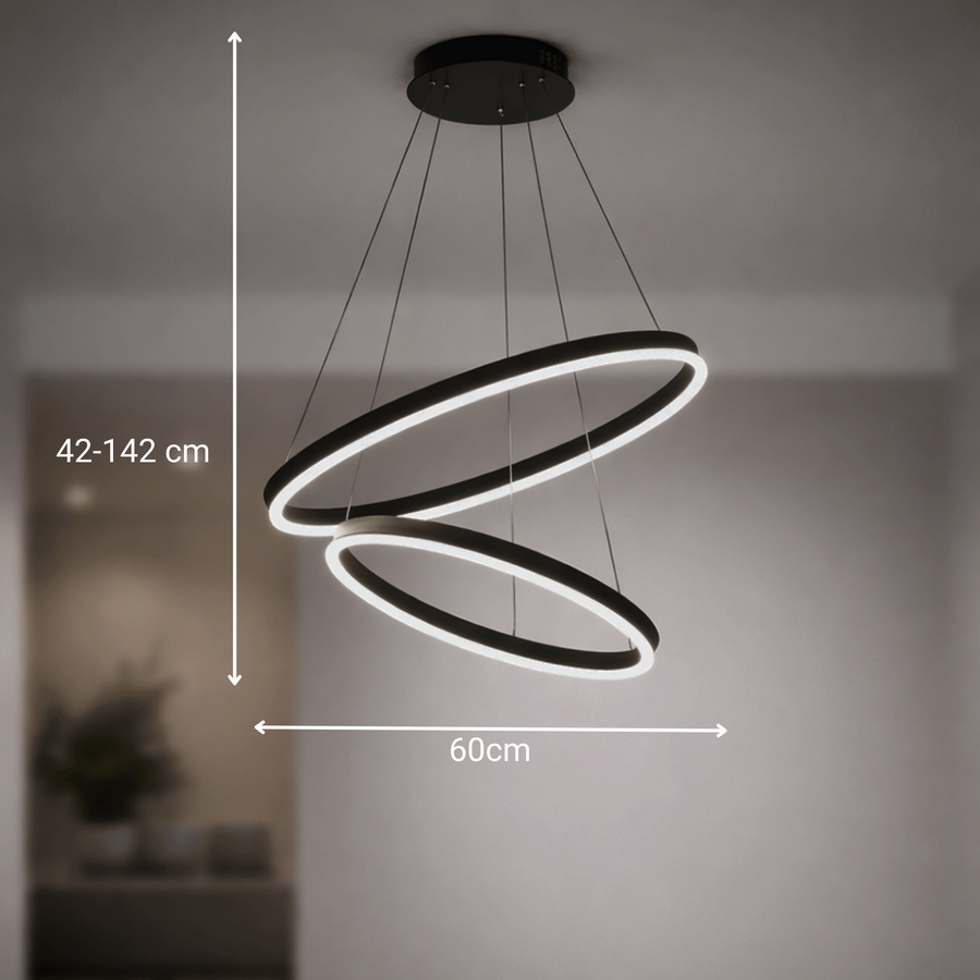 Окачен LED полилей с дистанционно управление CASIANA 40W, 2 кръга, студена/топла/неутрална светлина 3000K/4000K/6000K, димируем, черен, регулируема височина, метални и акрилни LED полилеи с дистанционно управление Заглавие по подразбиране Alessandro Design