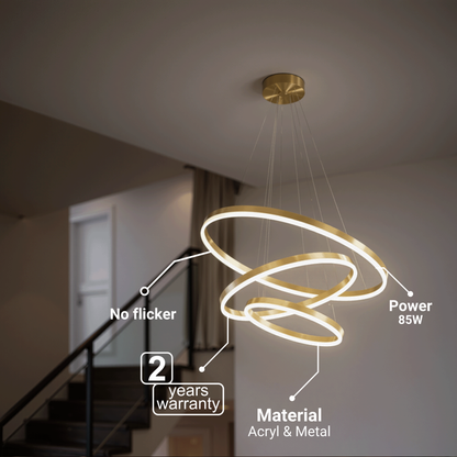 Окачен LED полилей с дистанционно управление ELIZABETH, 85W, 3 кръга, Студена/Топла/Неутрална светлина, Димируем, Блестящо злато, Регулируеми по височина LED полилеи с дистанционно управление Заглавие по подразбиране Alessandro Design