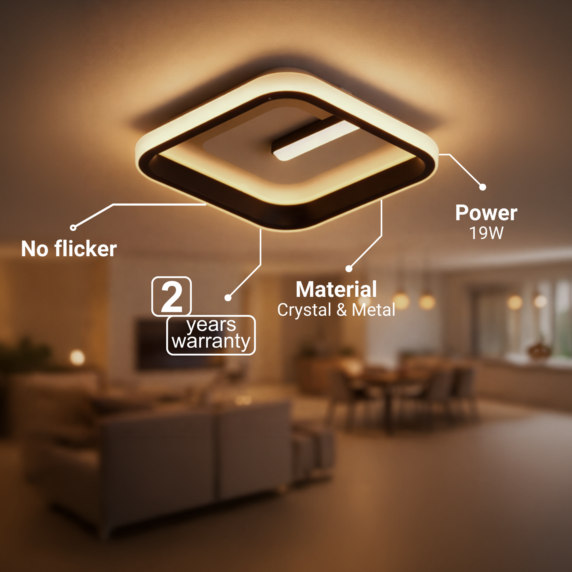 LED полилей VICTORIA 19W, квадратен, студена/топла/неутрална светлина, черен, бял LED полилей Заглавие по подразбиране Alessandro Design
