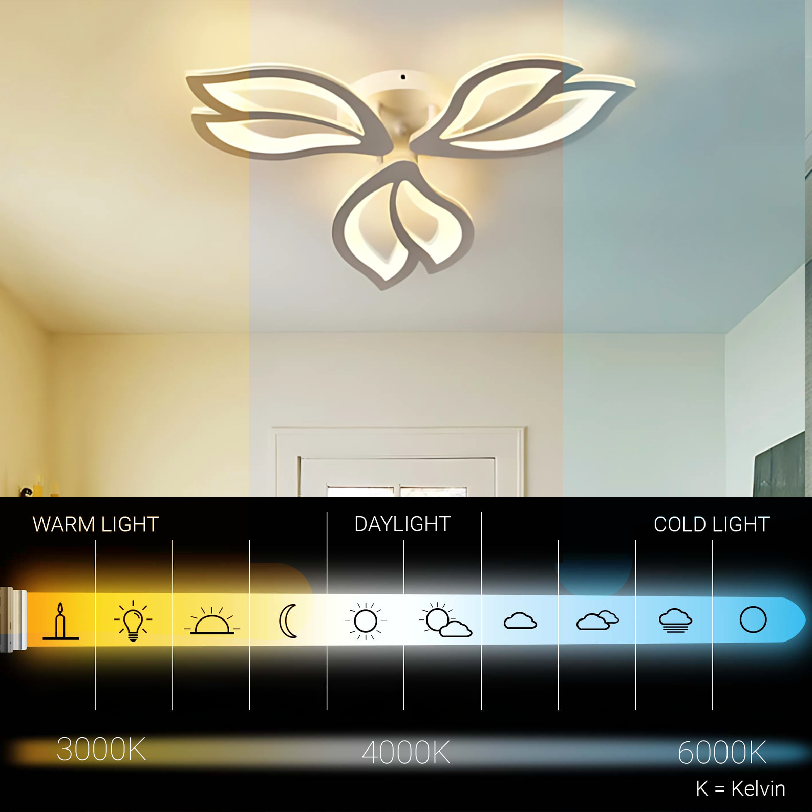 LED полилей с дистанционно управление LILY 40W, 3 елемента, Студена/Топла/Неутрална светлина, Димируем, Бял LED полилей с дистанционно управление Заглавие по подразбиране Alessandro Design
