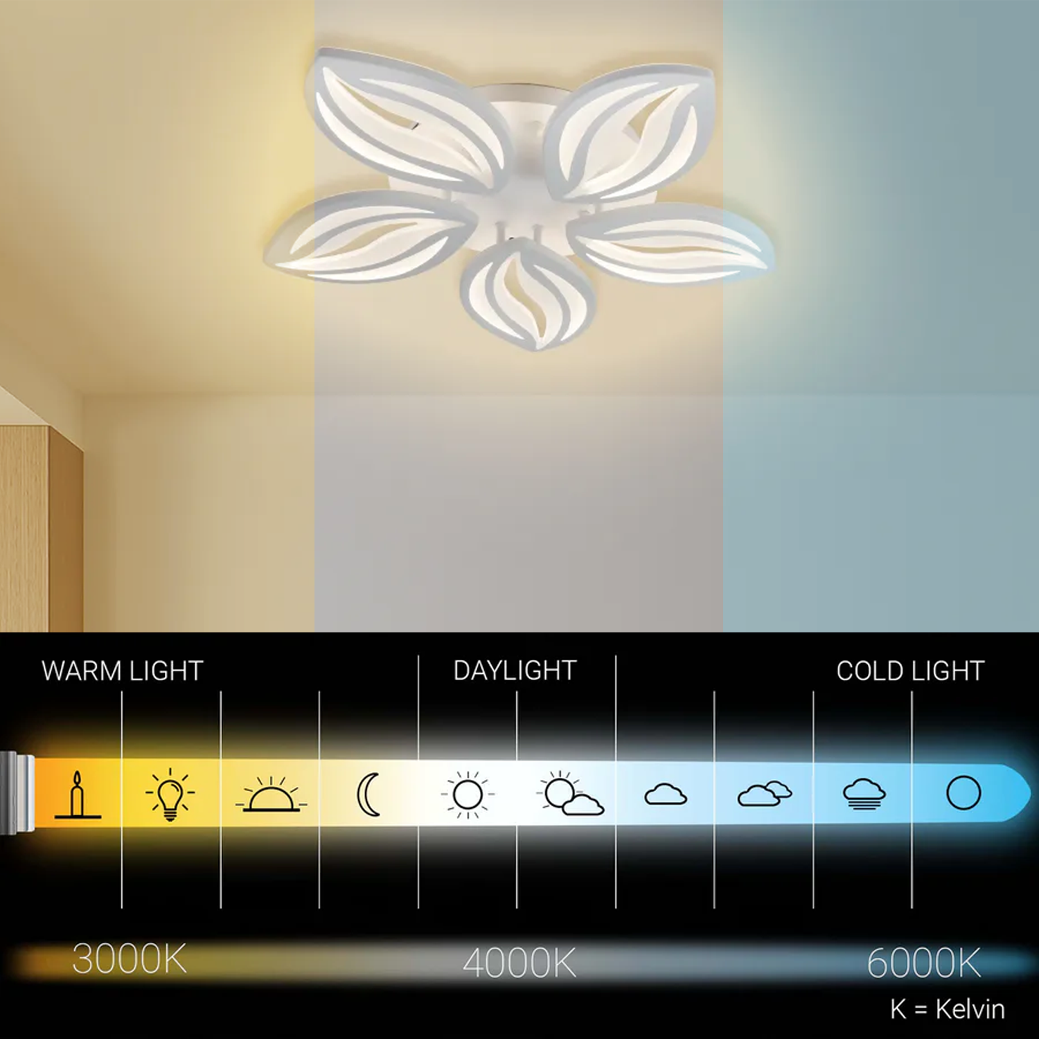 LED полилей с дистанционно управление ORCHID 66W, 5 венчелистчета, Студена/Топла/Неутрална светлина, Димируем, Бял LED полилей с дистанционно управление Default Title Alessandro Design