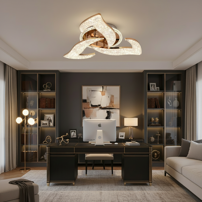 Lustra LED HALESA Eleganza cu telecomanda si cristal, 44W, 3 Surse, Lumina Rece/Calda/Neutra, Dimabila, Auriu
