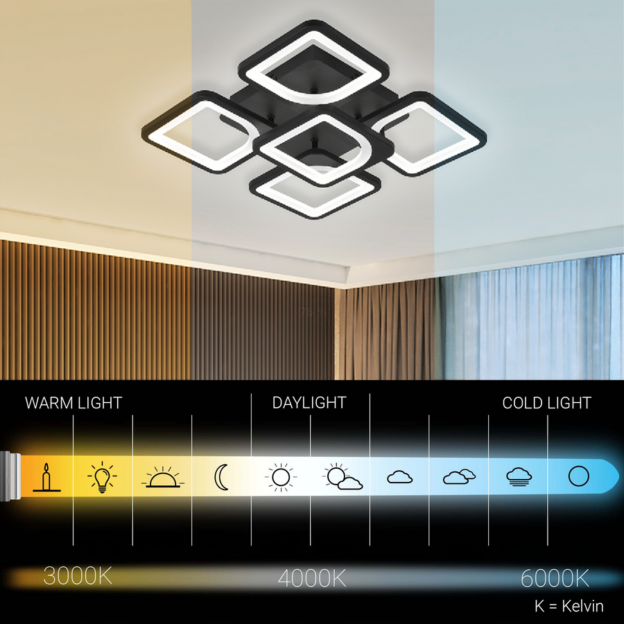 LED полилей с дистанционно управление ZOE 65W, 5 квадрата, студена/топла/неутрална светлина, димируем, черен LED полилей с дистанционно управление Default Title Alessandro Design