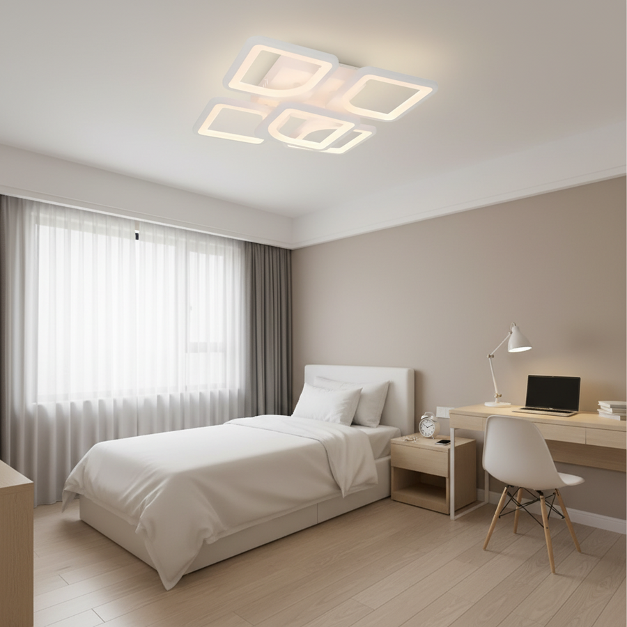 LED полилей с дистанционно управление ZOE 70W, 5 квадрата, студена/топла/неутрална светлина, димируем, бял LED полилей с дистанционно управление Заглавие по подразбиране Alessandro Design