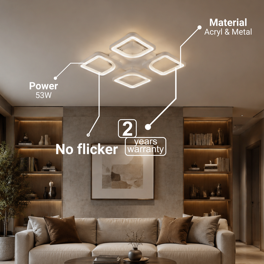 LED полилей с дистанционно управление ZOE 53W, 4 квадрата, студена/топла/неутрална светлина, димируем, бял LED полилей с дистанционно управление Заглавие по подразбиране Alessandro Design