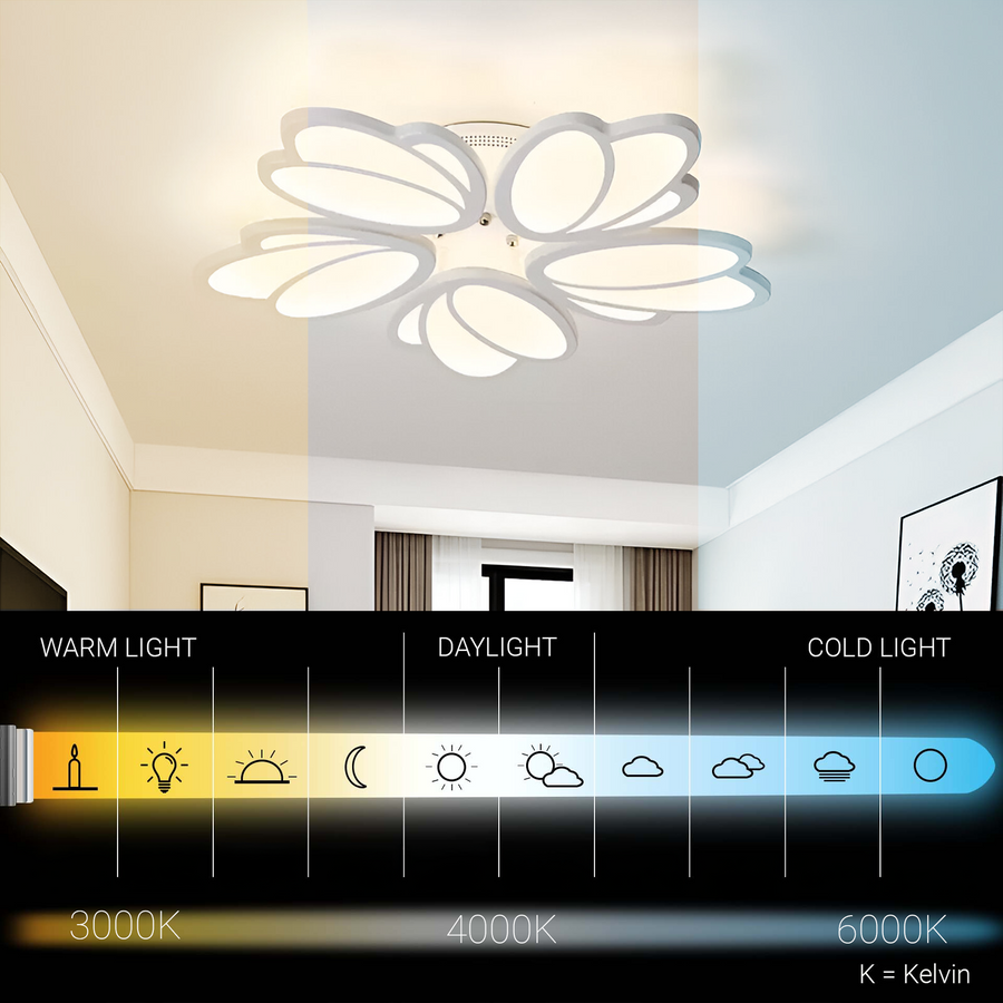 LED полилей с дистанционно управление TULIP 81W, 5 венчелистчета, Студена/Топла/Неутрална светлина, Димируем, Бял LED полилей с дистанционно управление Заглавие по подразбиране Alessandro Design