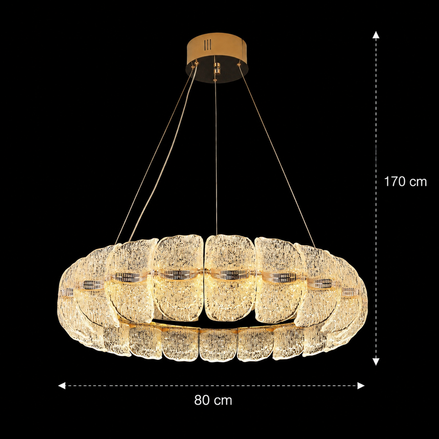 Lustra Cristal MAYON Supremo, 80x80cm, 3000K/4000K/6000K, 210W, Metal si Acrilic, Auriu