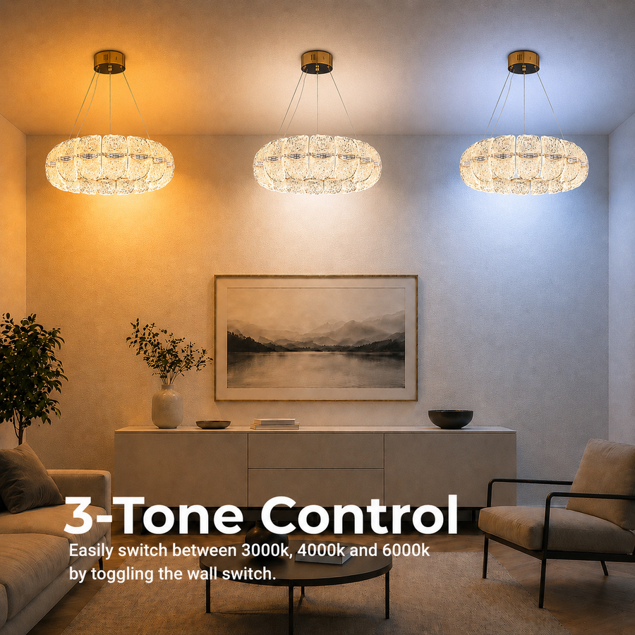Lustra Cristal MAYON Supremo, 80x80cm, 3000K/4000K/6000K, 210W, Metal si Acrilic, Auriu