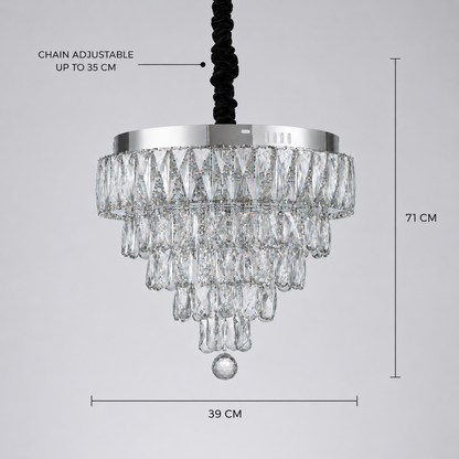 Lustra LED Cristal RIGO cu telecomanda Nobile Diametru 39cm, Crom Lucios, Inaltime Reglabila, Metal si Cristal