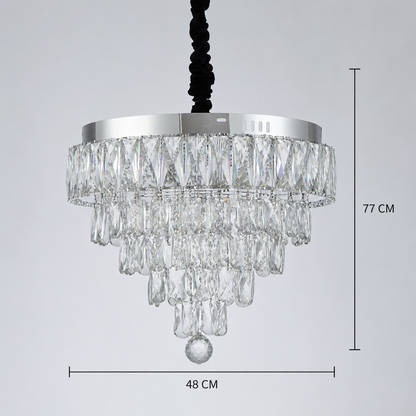 Lustra LED Cristal cu telecomanda RIGO Eleganza Diametru 48cm, Crom Lucios, Inaltime Reglabila, Metal si Cristal