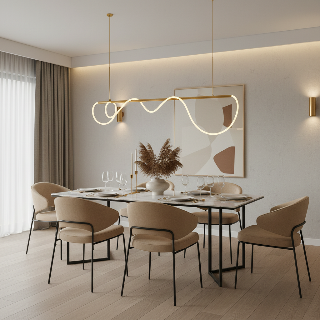 DIVINO LED полилей с гъвкава силиконова тръба – 62 W, ​​регулируема светлина, златни модерни полилеи Заглавие по подразбиране Alessandro Design