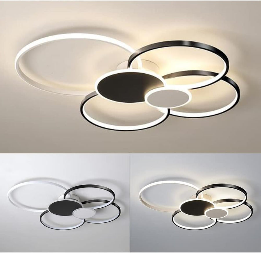 LED полилей с дистанционно управление, KILLIAN, 74W, 6 кръга, студена/топла/неутрална светлина 3000K/4000K/6000K, димиране, черно и бяло, метални и акрилни LED полилеи с дистанционно управление Заглавие по подразбиране Alessandro Design