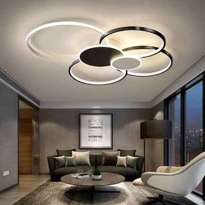 LED полилей с дистанционно управление, KILLIAN, 74W, 6 кръга, студена/топла/неутрална светлина 3000K/4000K/6000K, димиране, черно и бяло, метални и акрилни LED полилеи с дистанционно управление Заглавие по подразбиране Alessandro Design