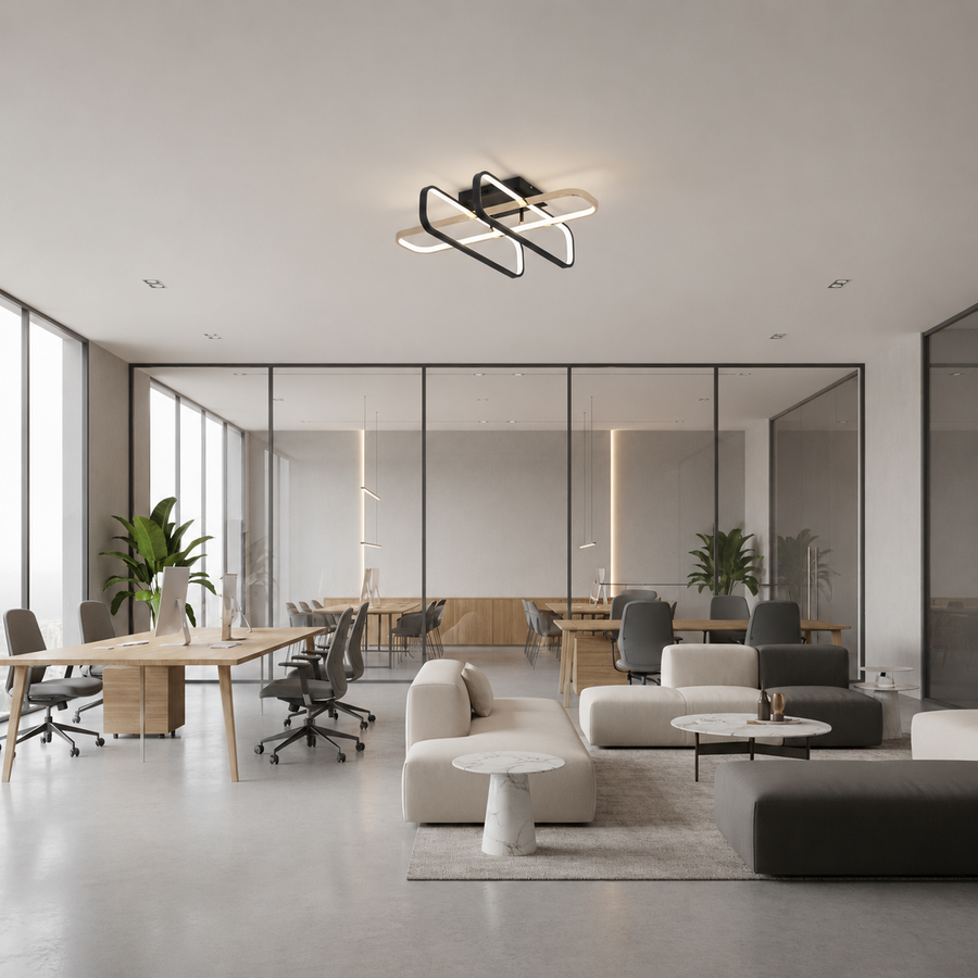 Lustra LED cu telecomanda TRANBERG, 3 surse(2negre+1auriu), 3000K/4000K/6000K, 152W, Metal și Plastic, Negru