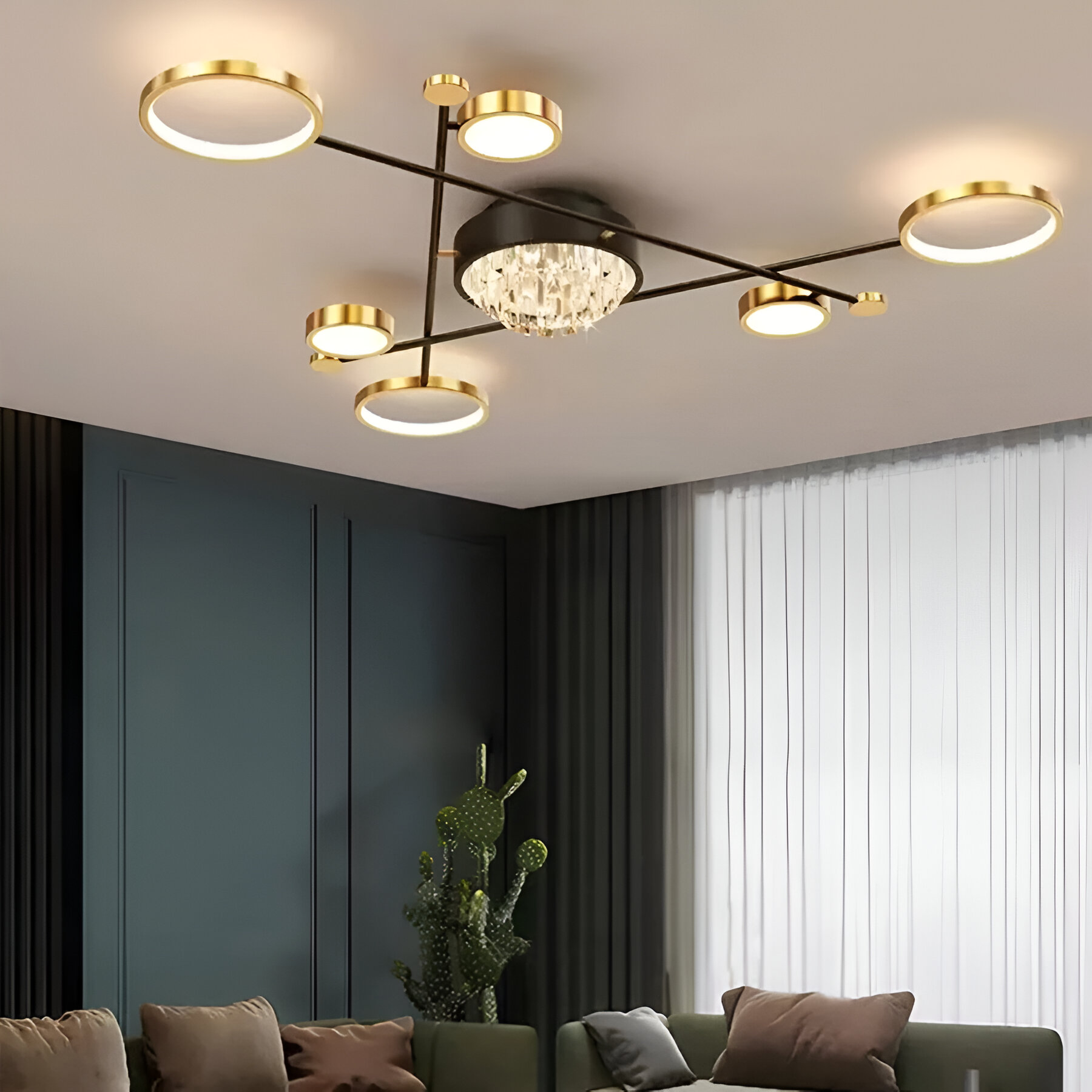 LED полилей с дистанционно управление и кристал GUIDA 38W, 6 елемента, студена/топла/неутрална светлина, димиране, черно злато LED полилеи с дистанционно управление Заглавие по подразбиране Alessandro Design