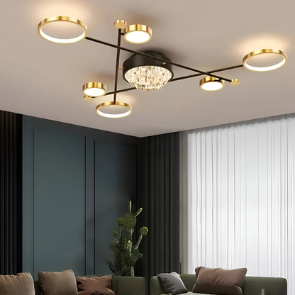 LED полилей с дистанционно управление и кристал GUIDA 38W, 6 елемента, студена/топла/неутрална светлина, димиране, черно злато LED полилеи с дистанционно управление Заглавие по подразбиране Alessandro Design