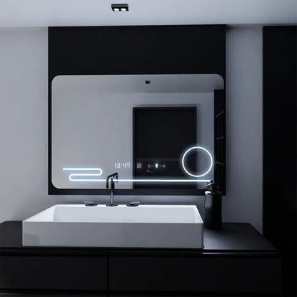 Правоъгълно LED огледало, 100x60 см, Harmonie MotionGlow Marcello, система за обезпотяване, часовник и термометър, козметична лупа, димируеми огледала Marcello Заглавие по подразбиране Alessandro Design