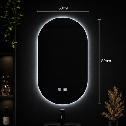 Овално LED огледало, 50X80cm, E14S/50X80, Touch, Demister System